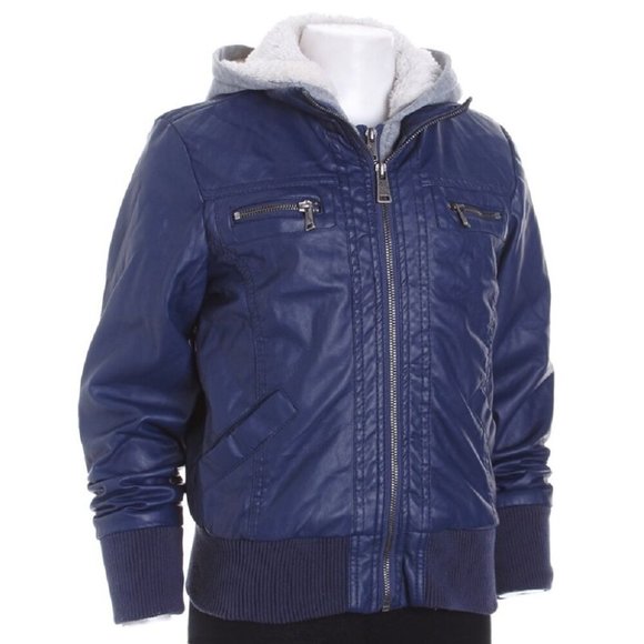Girl's Therapy Other - Girl's Therapy Faux Leather Jacket w/ Hood Navy Size Small (7/8) New
